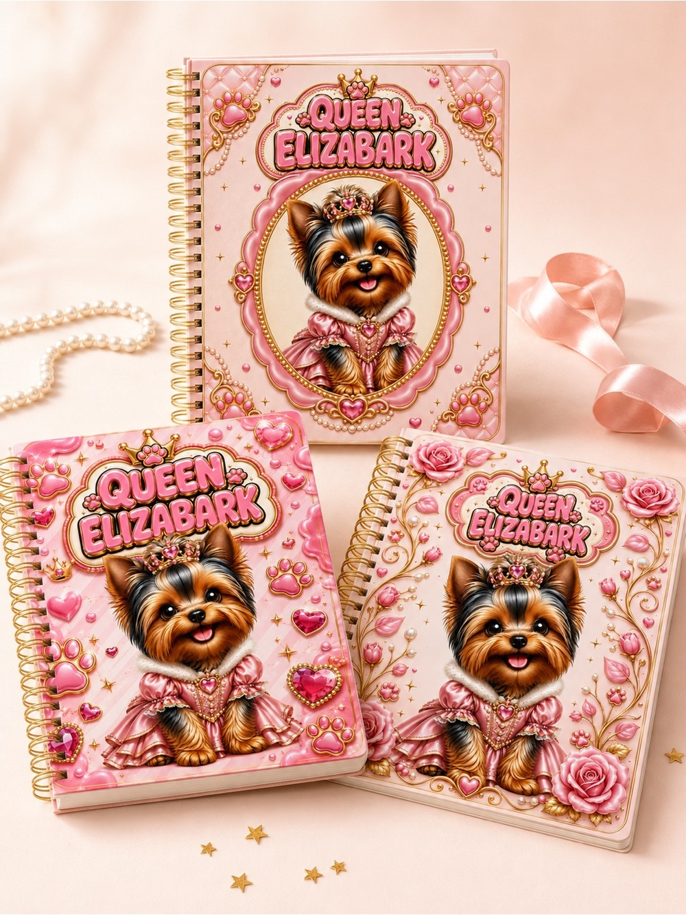 Queen Elizabark Pink Spiral Notebook - Cute Yorkie Design